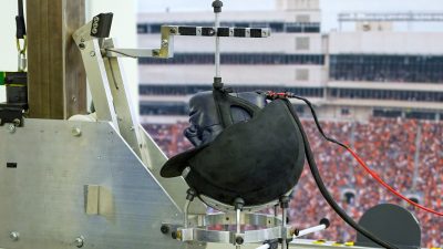 Helmet dropping on tower in lab